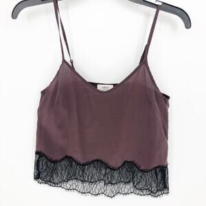 Wilfred Women's Dressy Camisole XXS Purple 100% Silk Lace Trim Adjustable Crop